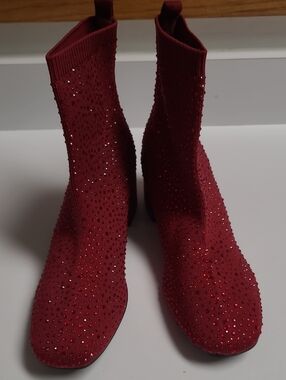Kenneth Cole Reaction Red Crystal-Embellished Sock Boots